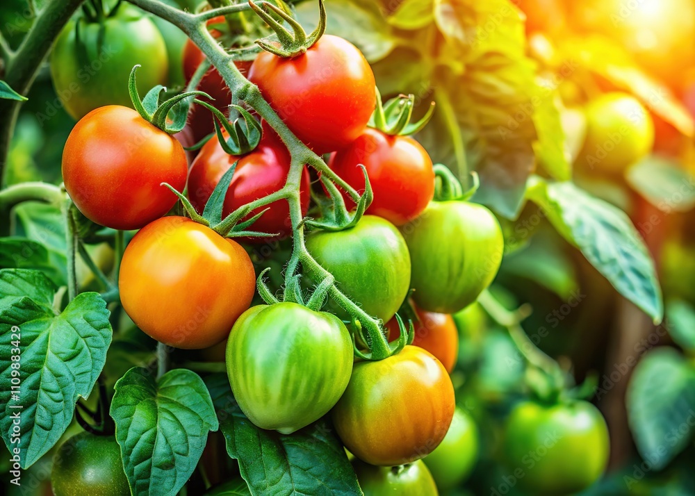 Unripe Tomatoes on Bush - Healthy Gardening Closeup Unripe Tomatoes on Bush - Healthy Gardening Closeup