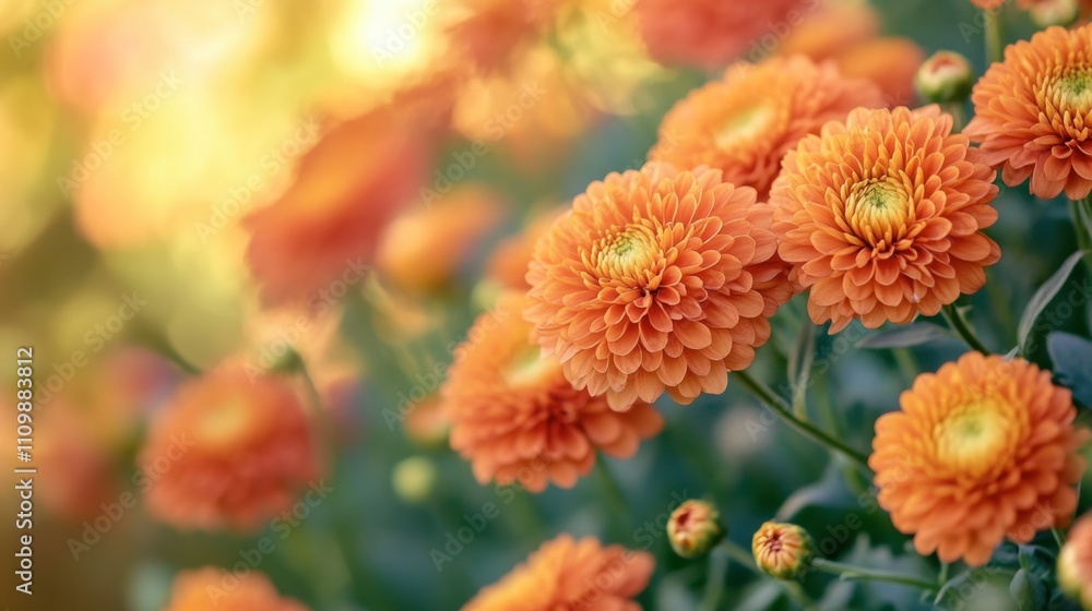 Vibrant Orange Chrysanthemum Flowers in Bloom During Sunny Day