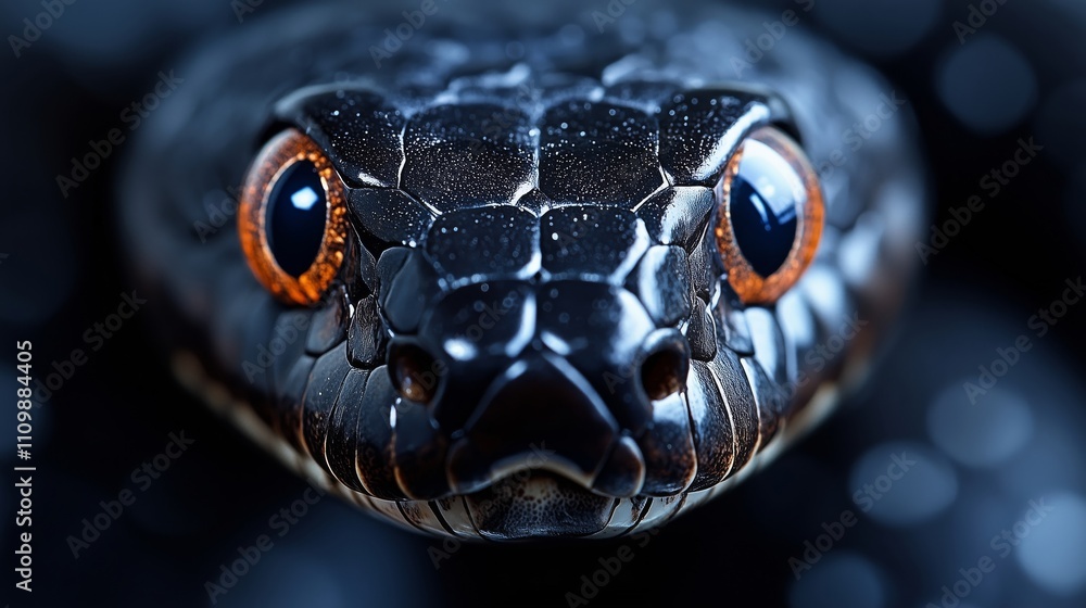Fototapeta premium Closeup of a Majestic Black Snake with Striking Eyes