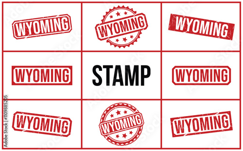 WYOMING Red rubber stamp on white background. WYOMING stamp sign. WYOMING stamp.