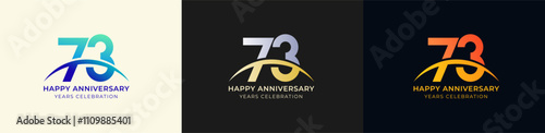 Logo Anniversary with Swoosh Sunrise 73th, 73th Happy Anniversary with Colorful Gradient, Luxury Gold and Silver.