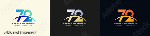Logo Anniversary with Swoosh Sunrise 72th, 72th Happy Anniversary with Colorful Gradient, Luxury Gold and Silver.