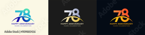 Logo Anniversary with Swoosh Sunrise 78th, 78th Happy Anniversary with Colorful Gradient, Luxury Gold and Silver.