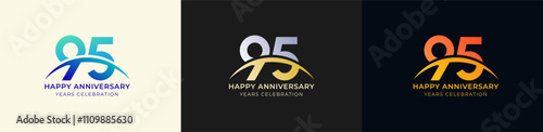 Logo Anniversary with Swoosh Sunrise 95th, 95th Happy Anniversary with Colorful Gradient, Luxury Gold and Silver. photo