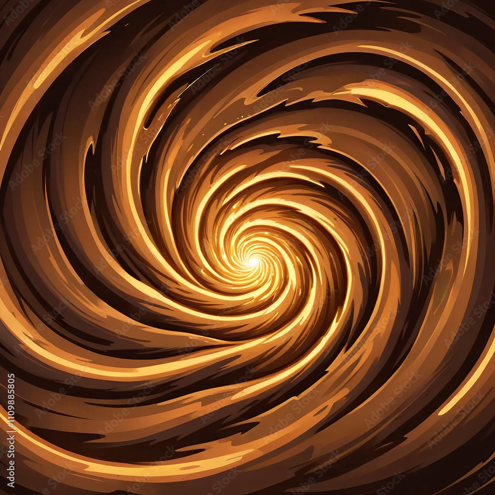 A swirling vortex of golden and brown hues creates an abstract pattern with a bright light emanating from its center. A swirling vortex of golden and brown hues creates an abstract pattern with a bright light emanating from its center.