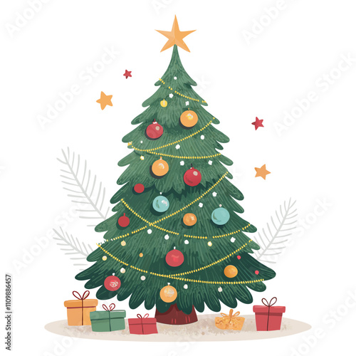 Festively Decorated Christmas Tree with Gifts