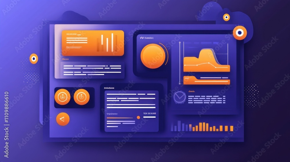 A digital dashboard interface displaying data visualizations and controls. A digital dashboard interface displaying data visualizations and controls.