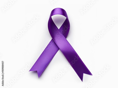 Purple ribbon isolated on white, symbolizing for Domestic violence, Pancreatic cancer, Alzheimer's disease, Epilepsy, Animal abuse, Overdose awareness.  photo