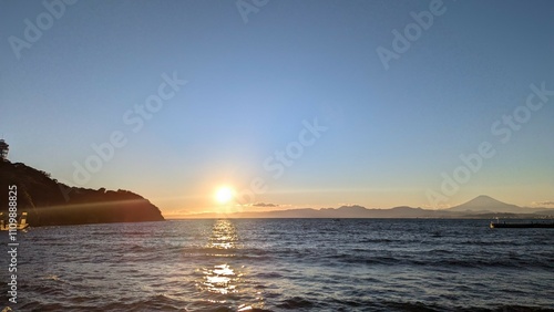 Mt.Fuji and Enoshima island with sunset