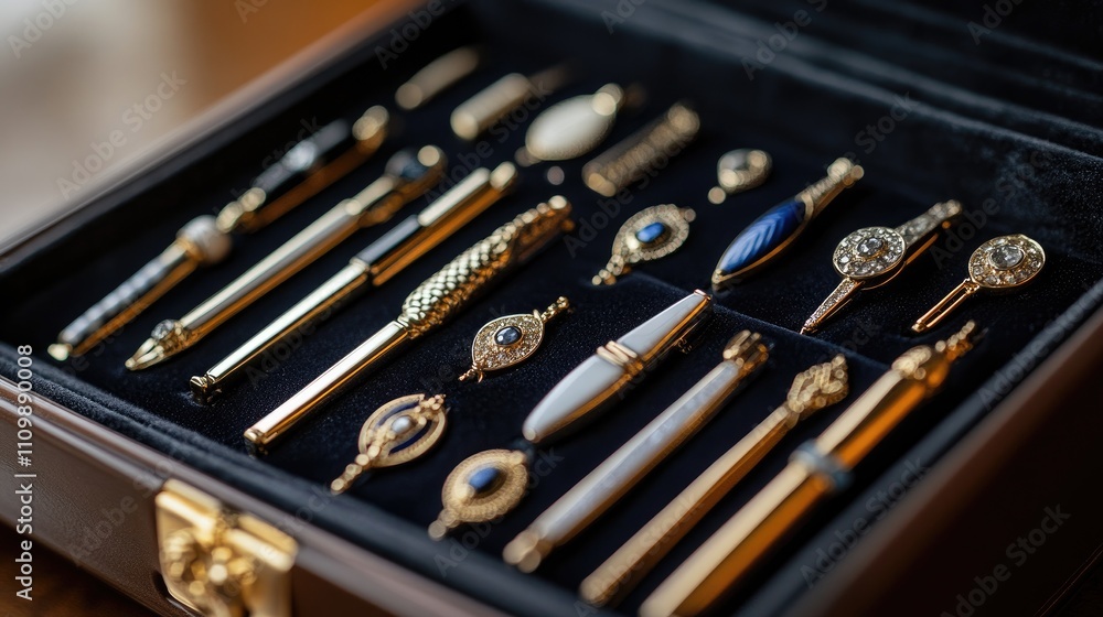 Elegant Collection of Luxury Pens and Writing Instruments Displayed Elegant Collection of Luxury Pens and Writing Instruments Displayed