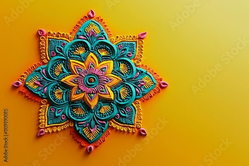 Rangoli alpana made on the orange background