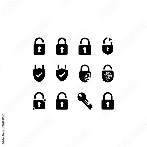 Set of Locks and Unlocks icons vector design, Fingerprint lock icon set, login privacy, Security locked icon, secure, private, security icons, Padlock lock unlock icon