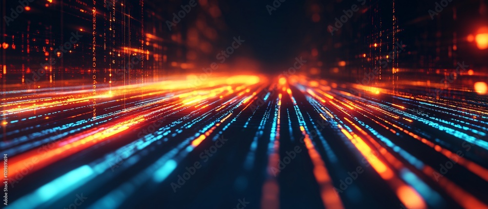 Abstract representation of digital data flow with vibrant light trails. Abstract representation of digital data flow with vibrant light trails.