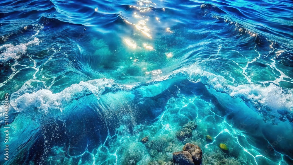 Surreal Blue Water Splash Top View, Abstract Waves Surreal Blue Water Splash Top View, Abstract Waves