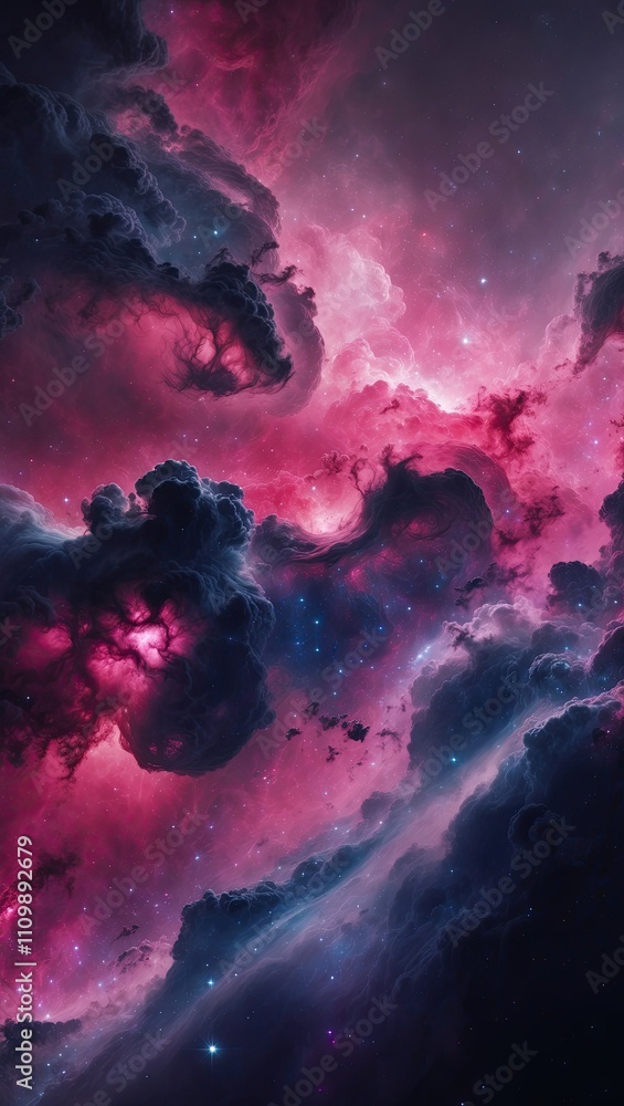 Fototapeta premium Background of Vibrant Nebula in Pink and Purple with Cosmic Dust and Shimmering Stars
