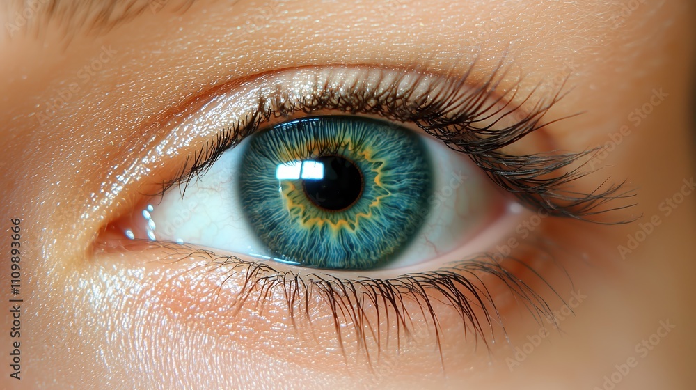 Close-up of a human eye with a blue iris. High detail in texture and color. Close-up of a human eye with a blue iris. High detail in texture and color.