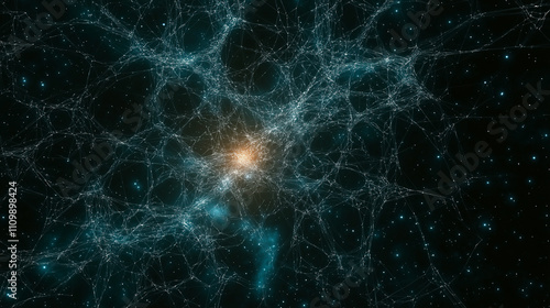 Abstract cosmic web connecting stars and galaxies in deep space