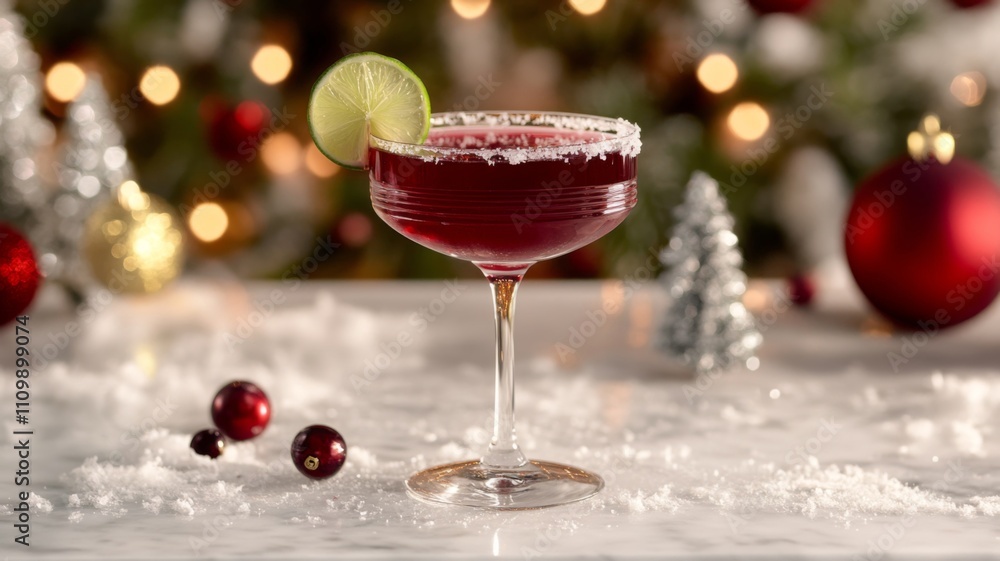 Festive Cranberry Cocktail with Lime Wedge and Sugar Rim Festive Cranberry Cocktail with Lime Wedge and Sugar Rim