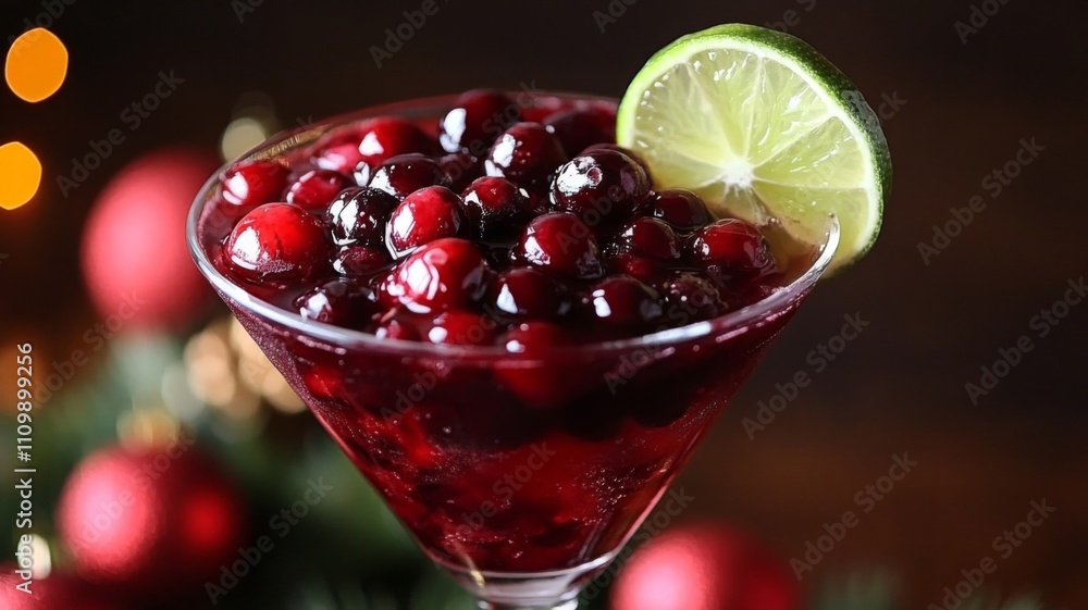 Cranberry Cocktail with Lime Garnish in a Martini Glass Cranberry Cocktail with Lime Garnish in a Martini Glass