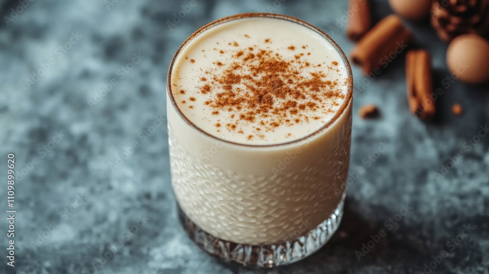 A Glass of Eggnog with Cinnamon Sprinkle on Top A Glass of Eggnog with Cinnamon Sprinkle on Top