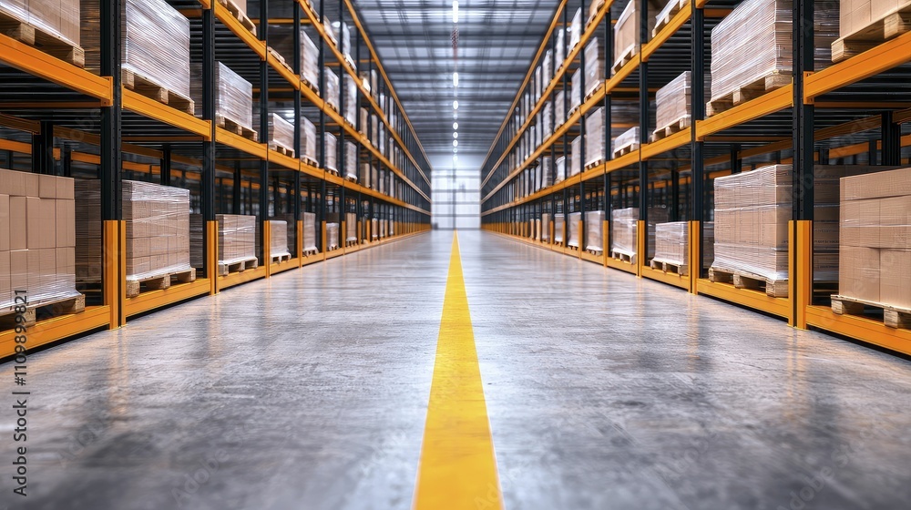 Pallet racking system, minimalist aesthetics, bright orange and black, front view focus, with spacious warehouse interior in background. Pallet racking system, minimalist aesthetics, bright orange and black, front view focus, with spacious warehouse interior in background.