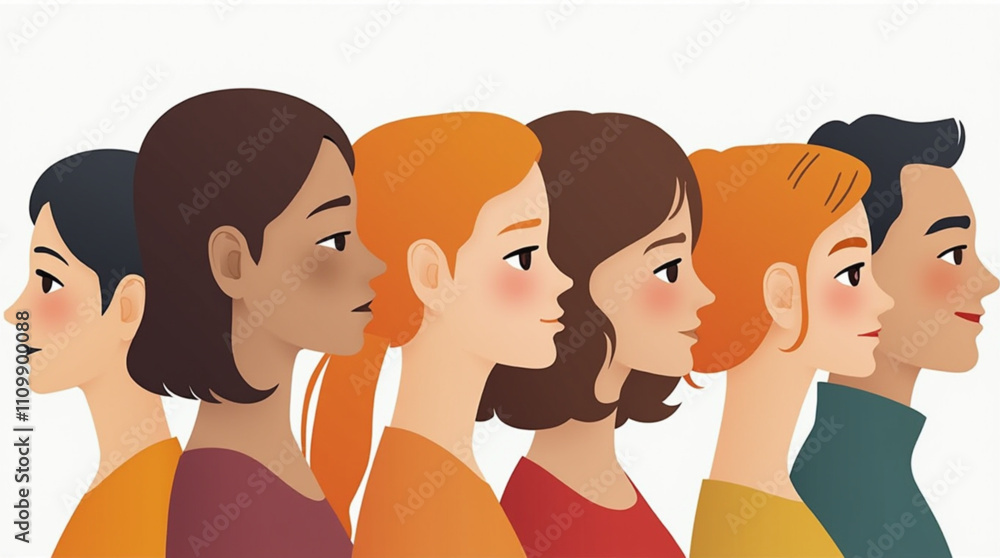 Vector illustration of a diverse group of people in side profile. Vector illustration of a diverse group of people in side profile.