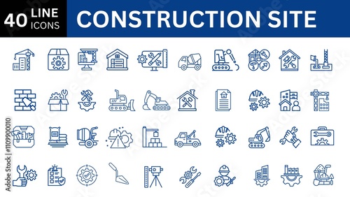 Construction Site line editable icon set.
