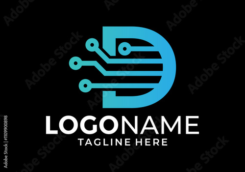 The technology logo is the letter D.  Modern style with gradations.