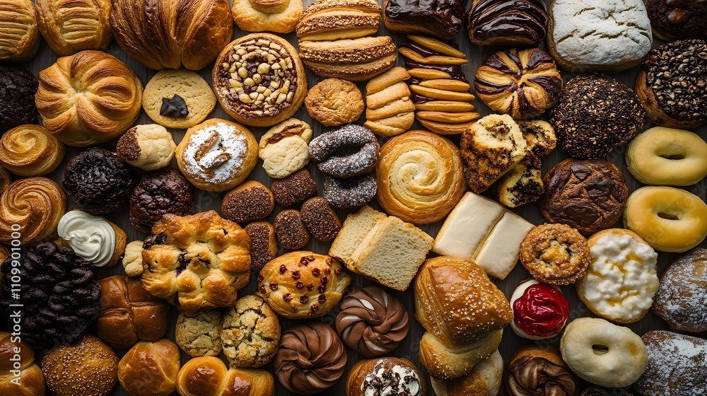 Artisan Bakery Display: Freshly Baked Pastries and Bread Artisan Bakery Display: Freshly Baked Pastries and Bread
