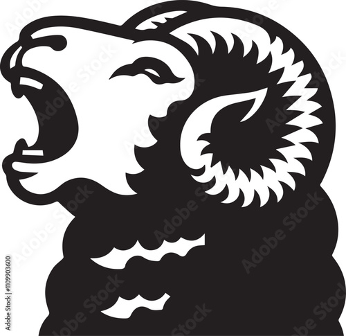 A sheep bleating with its mouth open and a determined expression vector silhouette