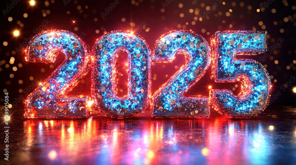 Year 2025 golden metallic symbol isolated red shining background, New Year 2025 celebration Year 2025 golden metallic symbol isolated red shining background, New Year 2025 celebration