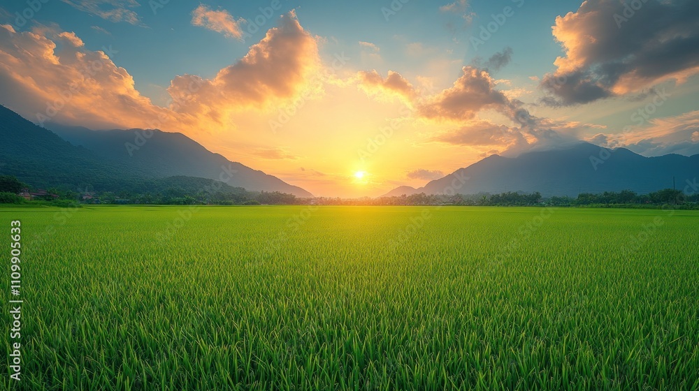 Sunset Over Lush Green Fields Sunset Over Lush Green Fields