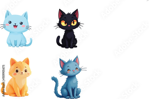A cute cat stcker set with white background