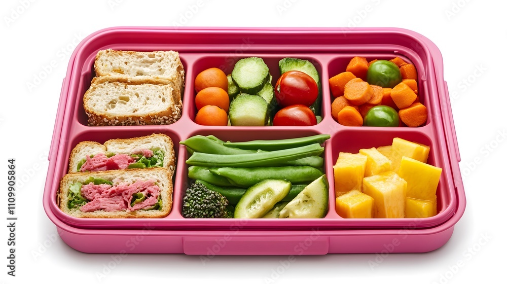 Healthy school or work lunch box with sandwich, vegetables and fruit
Healthy school or work lunch box with sandwich, vegetables and fruit