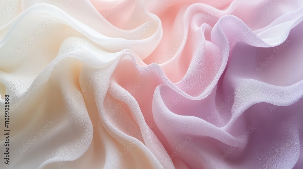 Fototapeta premium Soft Pastel Fabric Waves Creating a Dreamy and Elegant Abstract Background in Gentle Pink, Purple, and Cream Tones