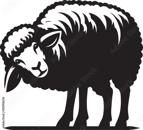 A sheep leaning forward appearing inquisitive vector silhouette