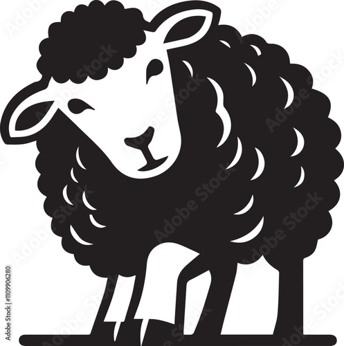 A sheep leaning forward appearing inquisitive vector silhouette
