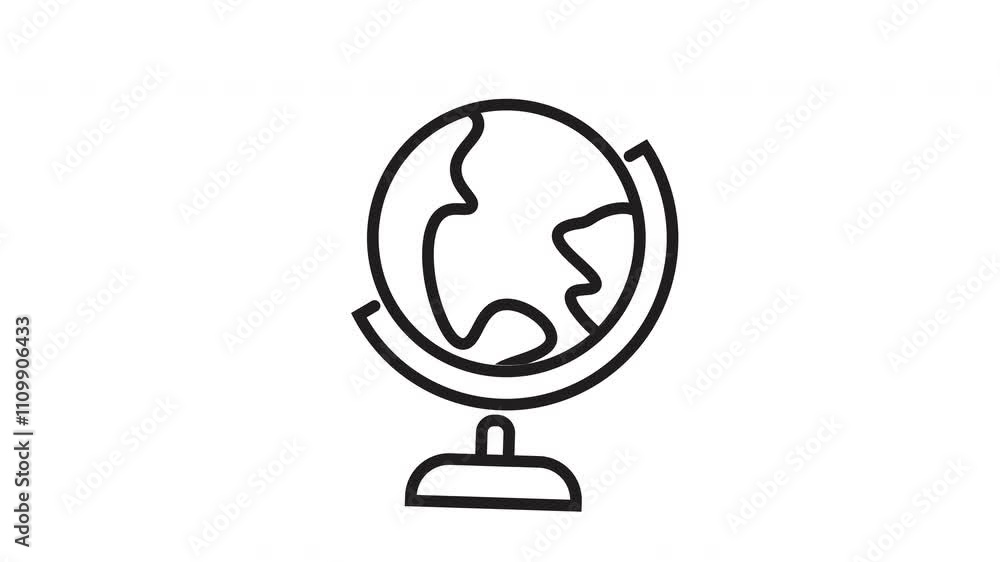 Animated globe line art icon . Seamless looping video with alpha channel