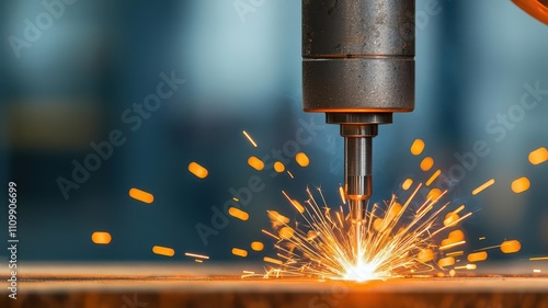 A closeup of an alloy welding process, with molten material fusing and sparks flying in intricate patterns photo