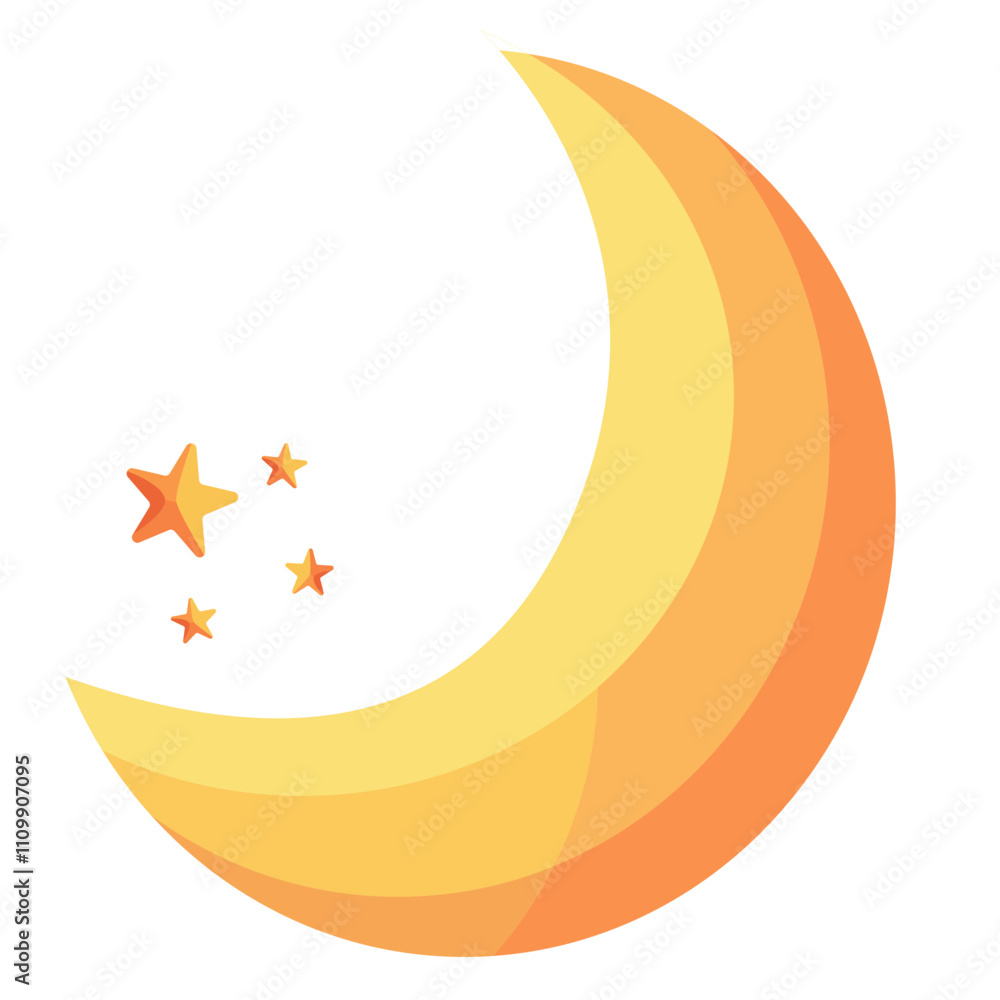 Cartoon Crescent Moon and Stars in Warm Gradient Colors Illustration Cartoon Crescent Moon and Stars in Warm Gradient Colors Illustration