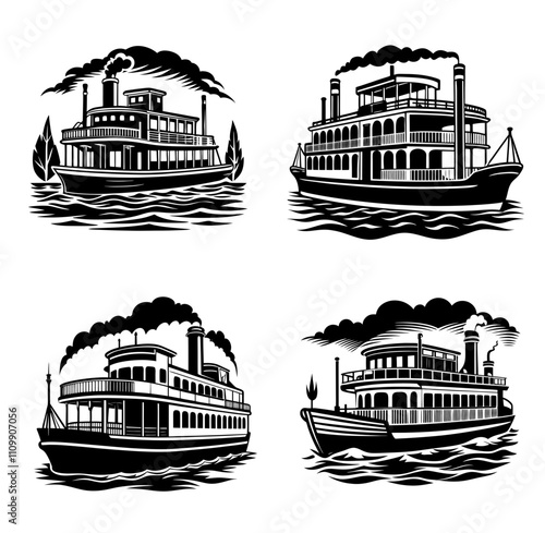 Bilde på lerret riverboat silhouette vector illustration