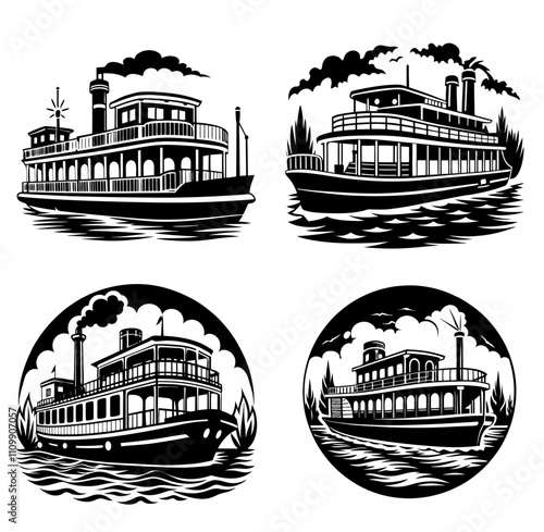 riverboat silhouette vector illustration