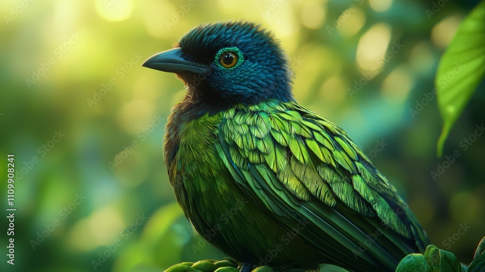 Obraz premium Green Winged Leafbird in Tropical Forest Setting