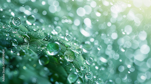 Wallpaper Mural green leaf with drops Torontodigital.ca