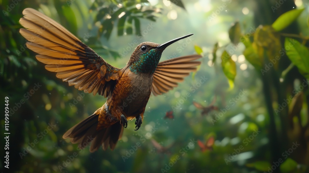 Fototapeta premium Majestic Giant Hummingbird in Mid-Flight Amidst Nature