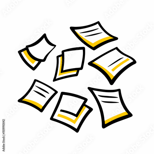 Stylized illustration of scattered papers and notes representing organization and documentation themes