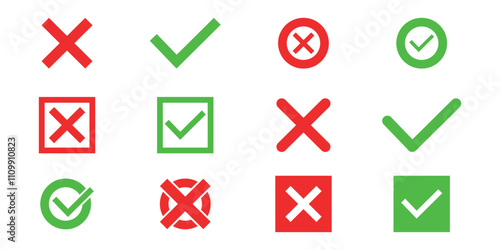 check and cross marks icons for validation and approval, checkmark, check cancel, check list, check box, abstract, minimal
