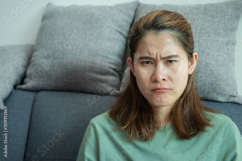 Canvastavla Portrait of Asian woman with unhappy emotional.