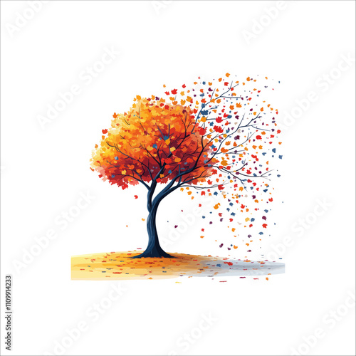 The tree with falling leaves vector . Tree Falling Leaves vector .