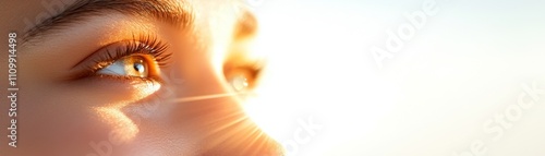 A close-up of a person's eye, highlighting bright reflections and warm tones, conveying emotion and depth.